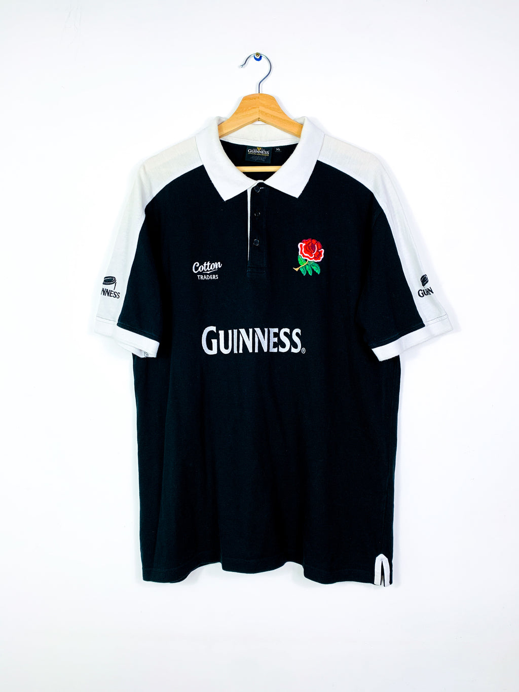 ENGLAND 1990s GUINNESS COTTON TRADERS RUGBY SHIRT [XL]