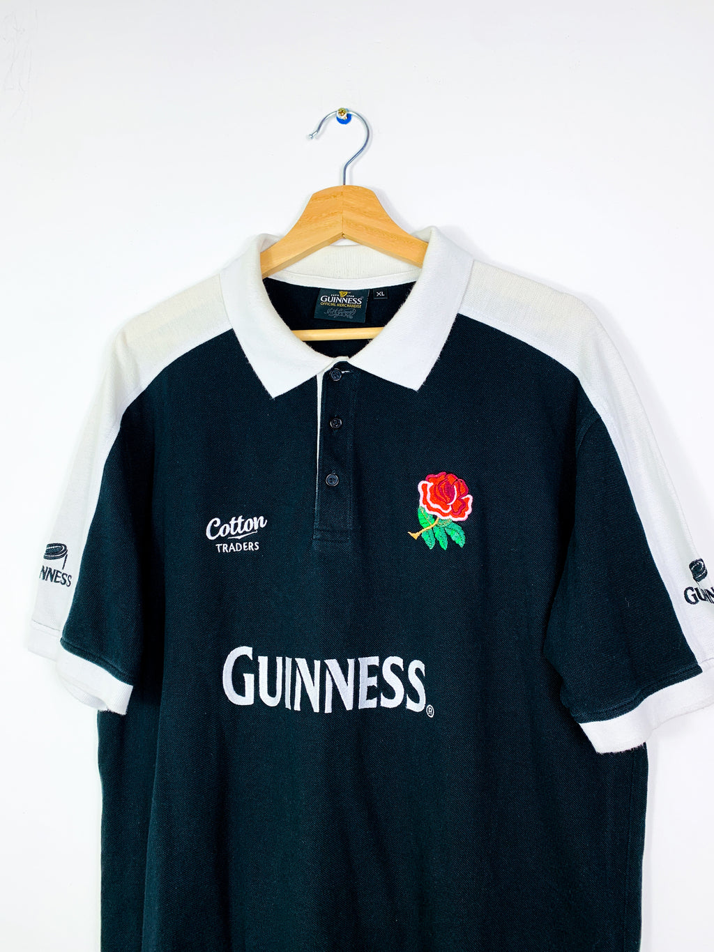 ENGLAND 1990s GUINNESS COTTON TRADERS RUGBY SHIRT [XL]